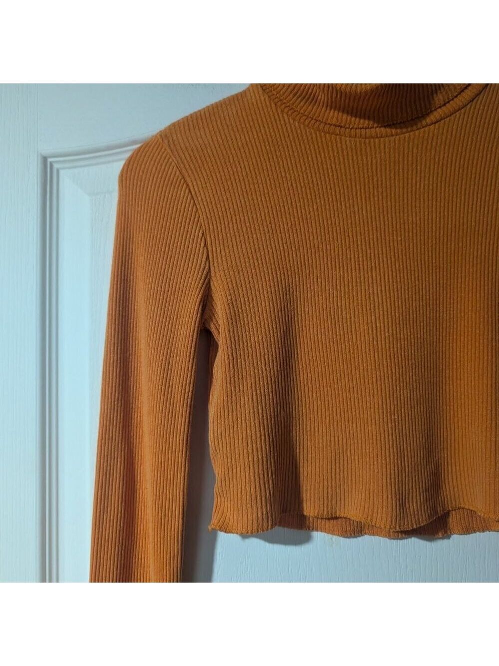 Aritzia Wilfred Free | Nova Cropped Ribbed Turtleneck In Orange - Picture 7 of 10